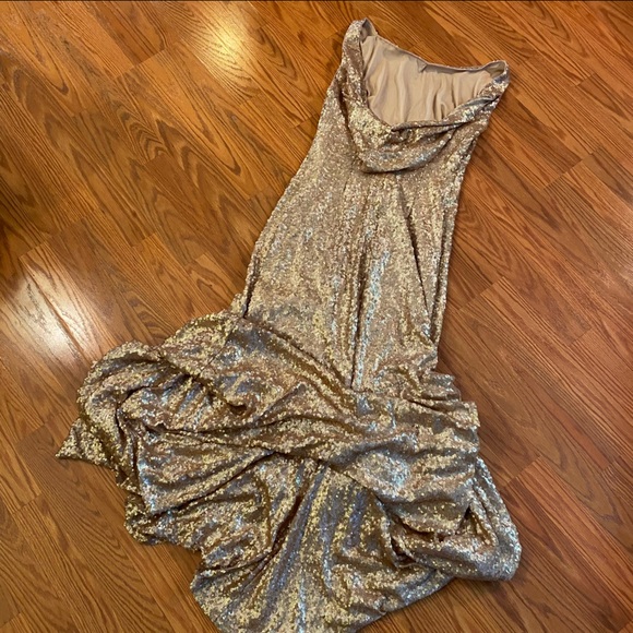 Vintage 90’s Y2K Gold Sequin Gown Homecoming Dress Cowl Backless Dress Prom - Picture 2 of 16